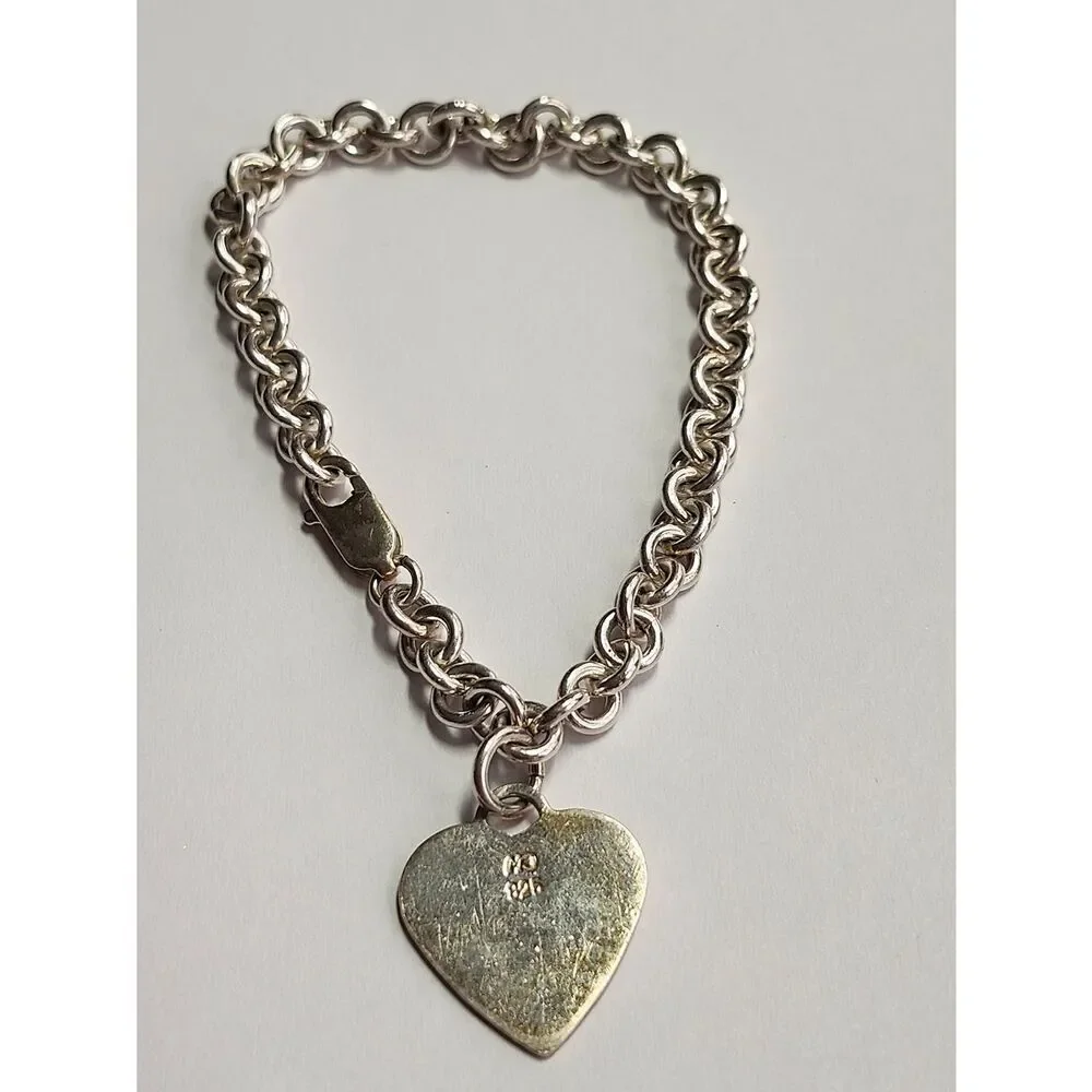 Sterling Silver Heart Charm Bracelet 6.75
